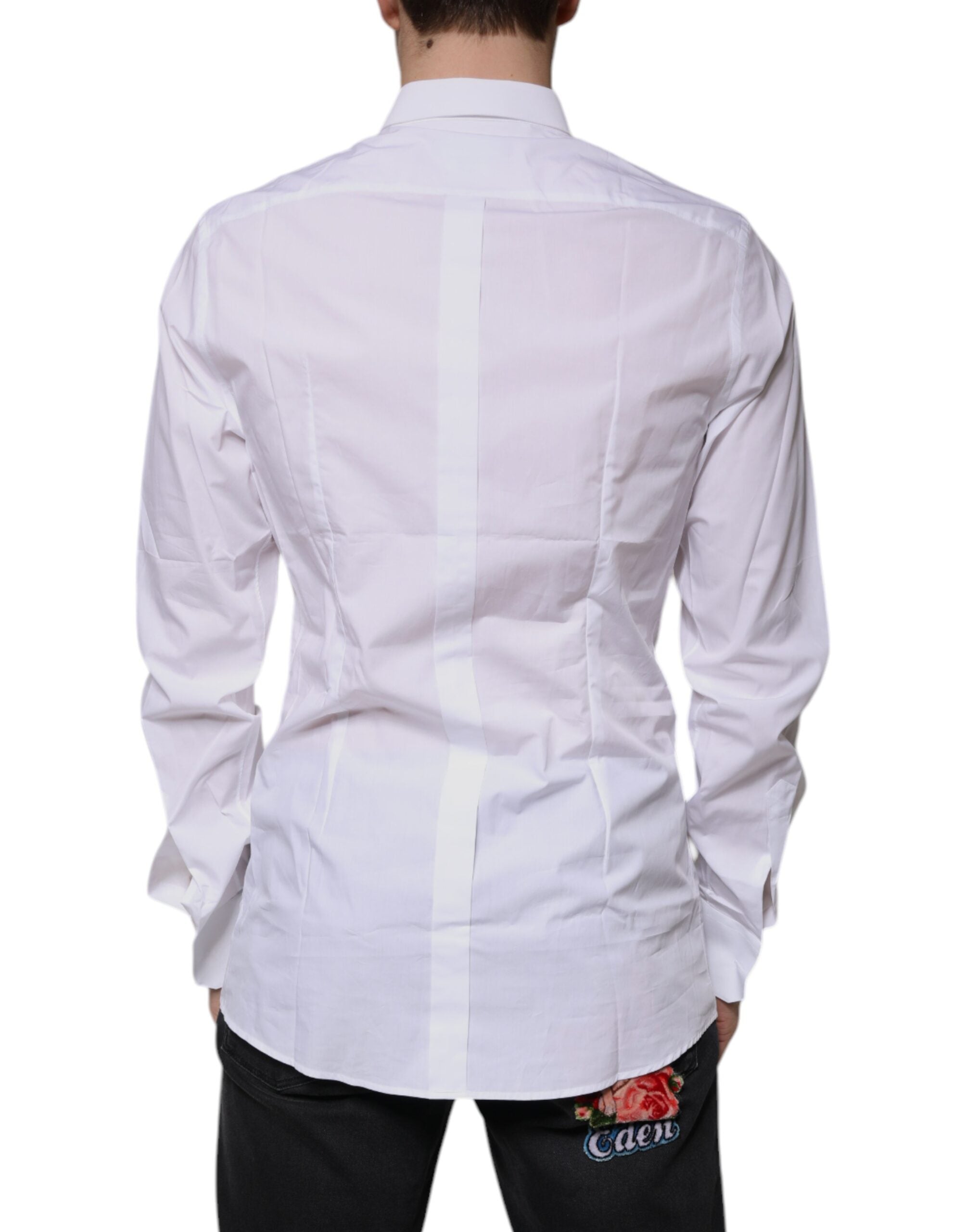 Dolce & Gabbana Men's White Logo Cotton Shirt GOLD